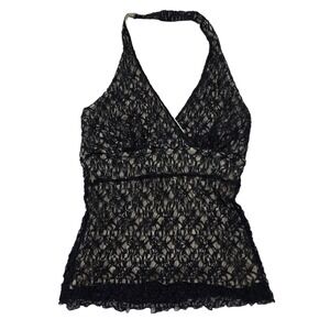 White House Black Market Black Lace Halter Top Women's Size S Romantic